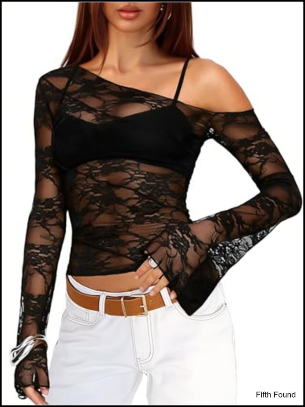 Sheer Mesh Lace Off Shoulder Bell Sleeve Crop Top Women Slim Fit
